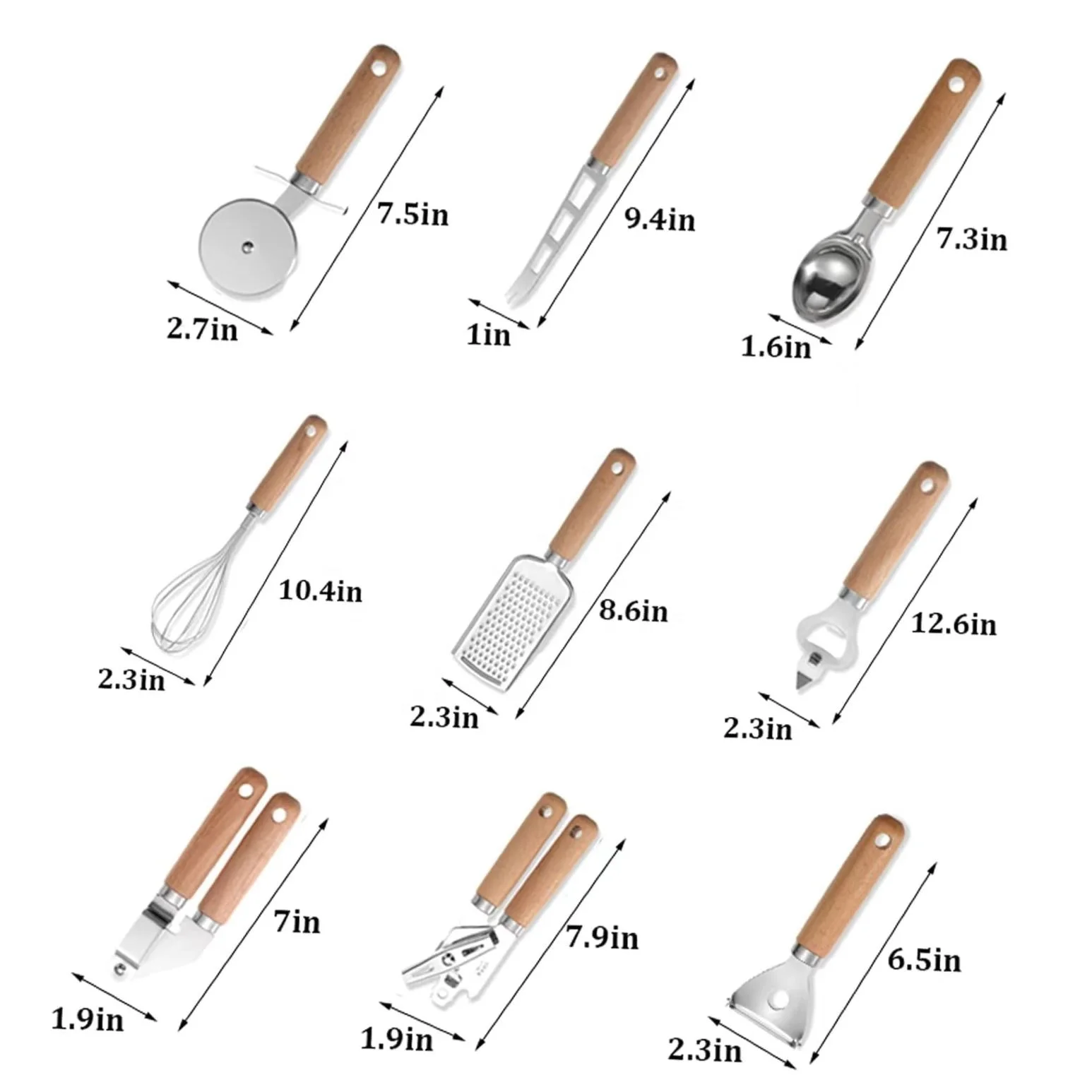 9 Pieces Kitchenware Gadgets Set Copper Coated Stainless Steel Kitchen Utensils with Soft Touch Handles
