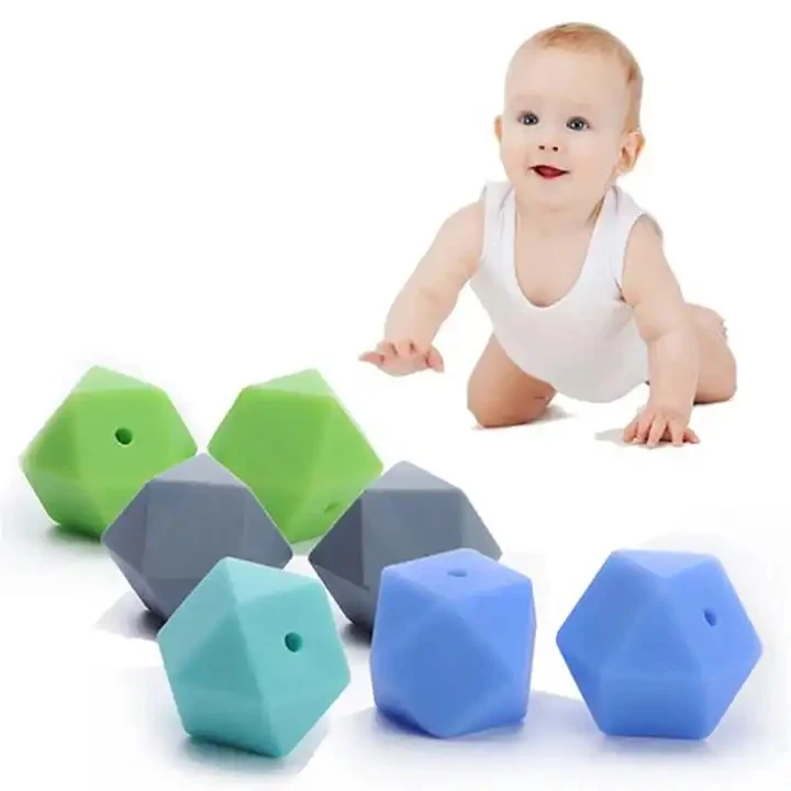 14mm Hexagon Character Letter Wholesale Focal Wristlet Bracelet Teething Keychain Custom Silicone Beads For Pen Jewelry Making