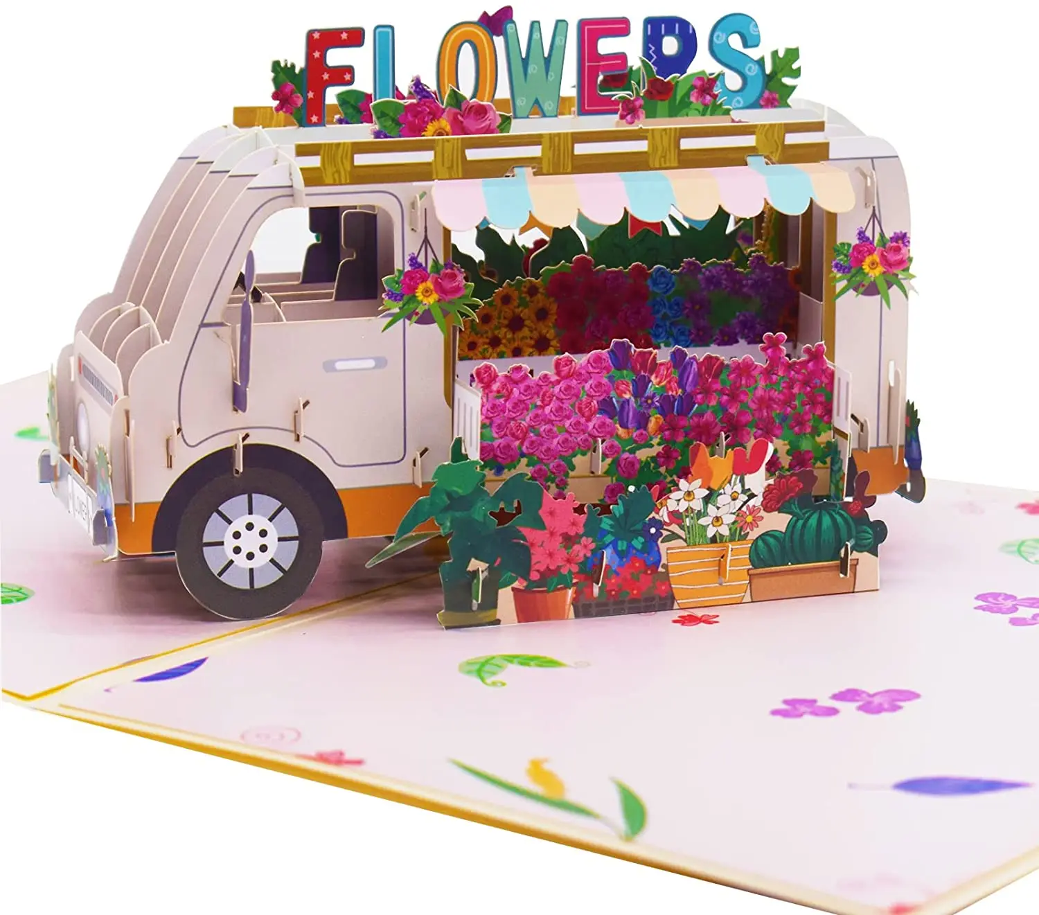 Xieli Custom 3D Flower Truck Pop Up Card Laser Cut Mothers Day Card Handmade Thank You Cards With Envelope