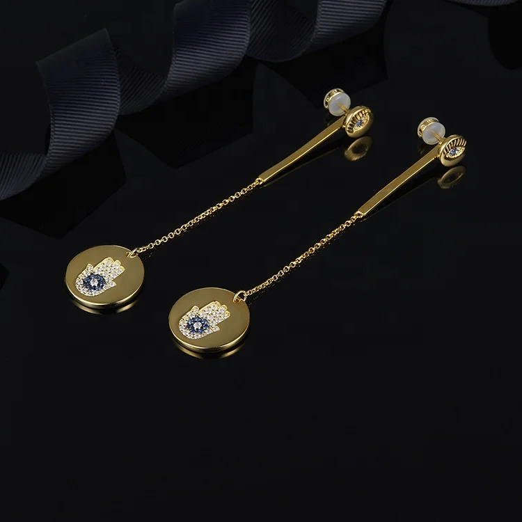 Customized 14k gold plated 925 sterling silver trendy personalized evil eye drop earrings with zircon