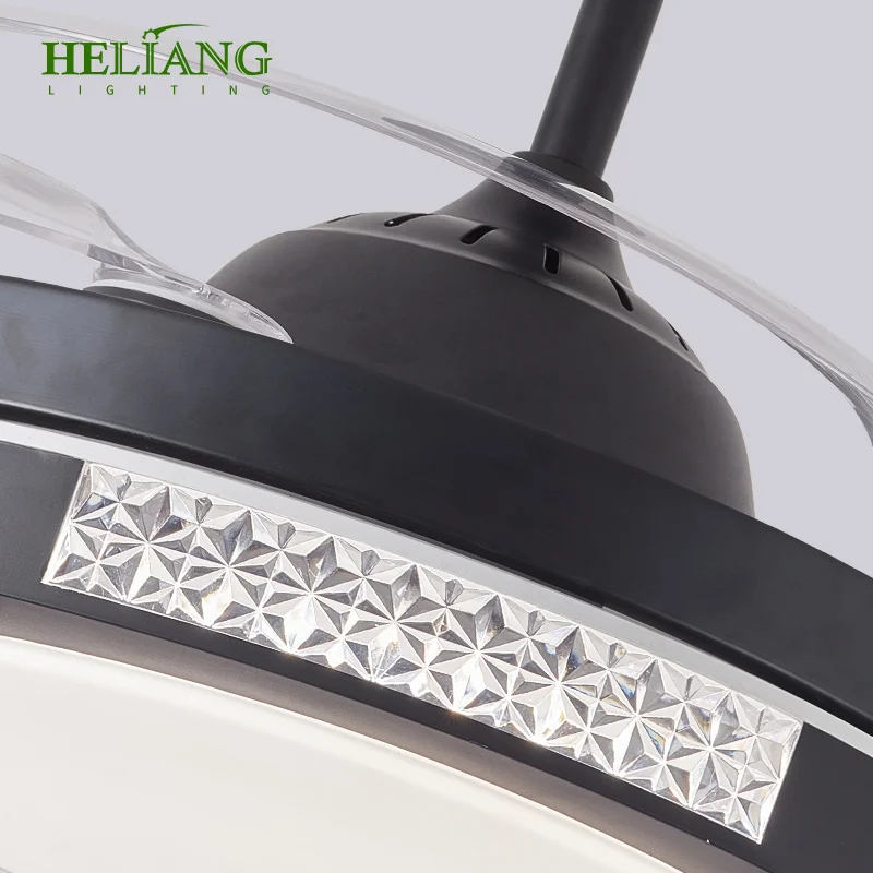 Dimmable Fandelier Crystal Ceiling Fans With Lights And Remote Modern Invisible Retractable Chandelier Fan Light