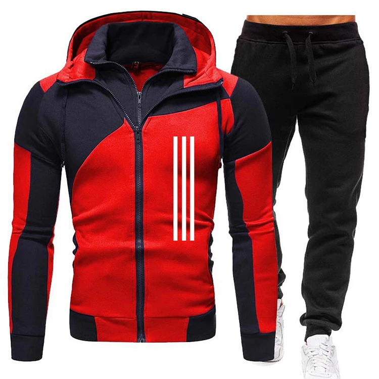 wholesale custom men acid wash black blue patchwork full zip tracksuit vintage long sleeve two layers hoodie and sweatpants set