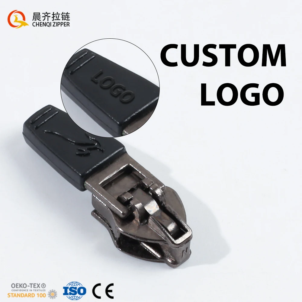Chenqi Wholesale Quick Design Logo Molded Colourful Custom Rubber Zipper Puller Spring Lock Zipper Sliders For Clothes