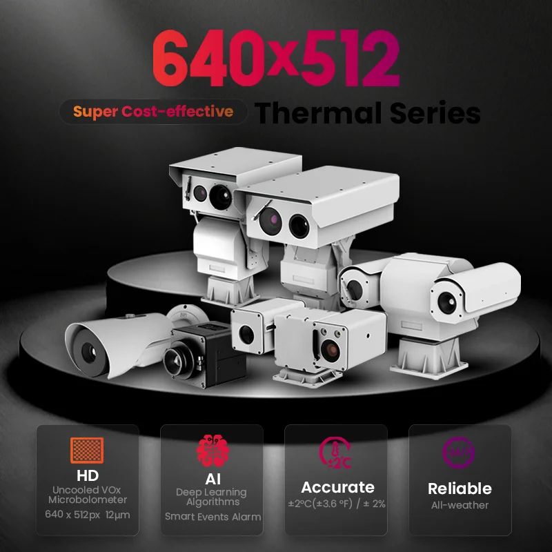 640 x 512 thermal & optical bi-spectrum forest fire detection PTZ camera 6-19km 86x optical zoom long range thermal ptz camera