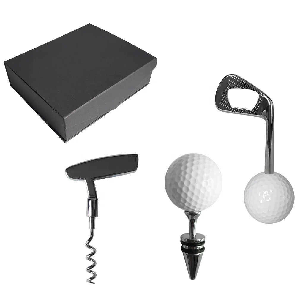 Wholesale Custom Golf Corkscrew Set Custom Logo Golf Wine Stopper Gift Set Metal Corkscrew