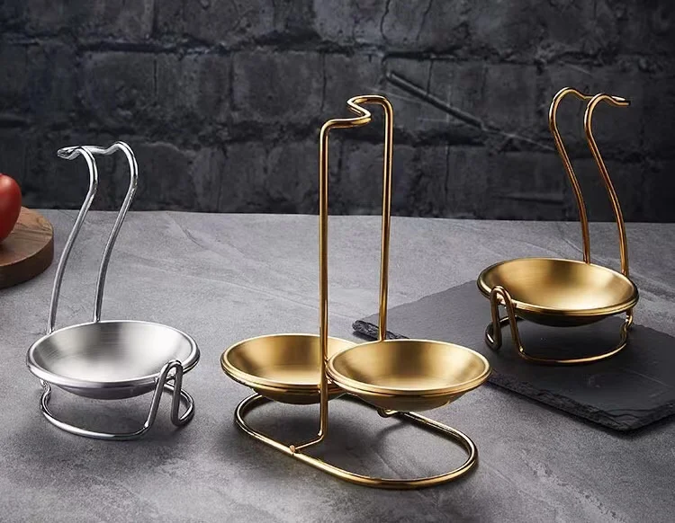 Catering Buffet Spoon Holder Set Stainless Steel Silver Gold Color Serving Kitchen Ladle Stand Rack Set