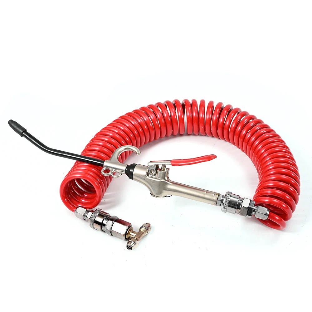 Coiled PU Air Hose Lever Air Blow Gun Kit Truck Pneumatic Hand Tool Heavy Duty Air Duster Blower Gun with Nozzle Tip