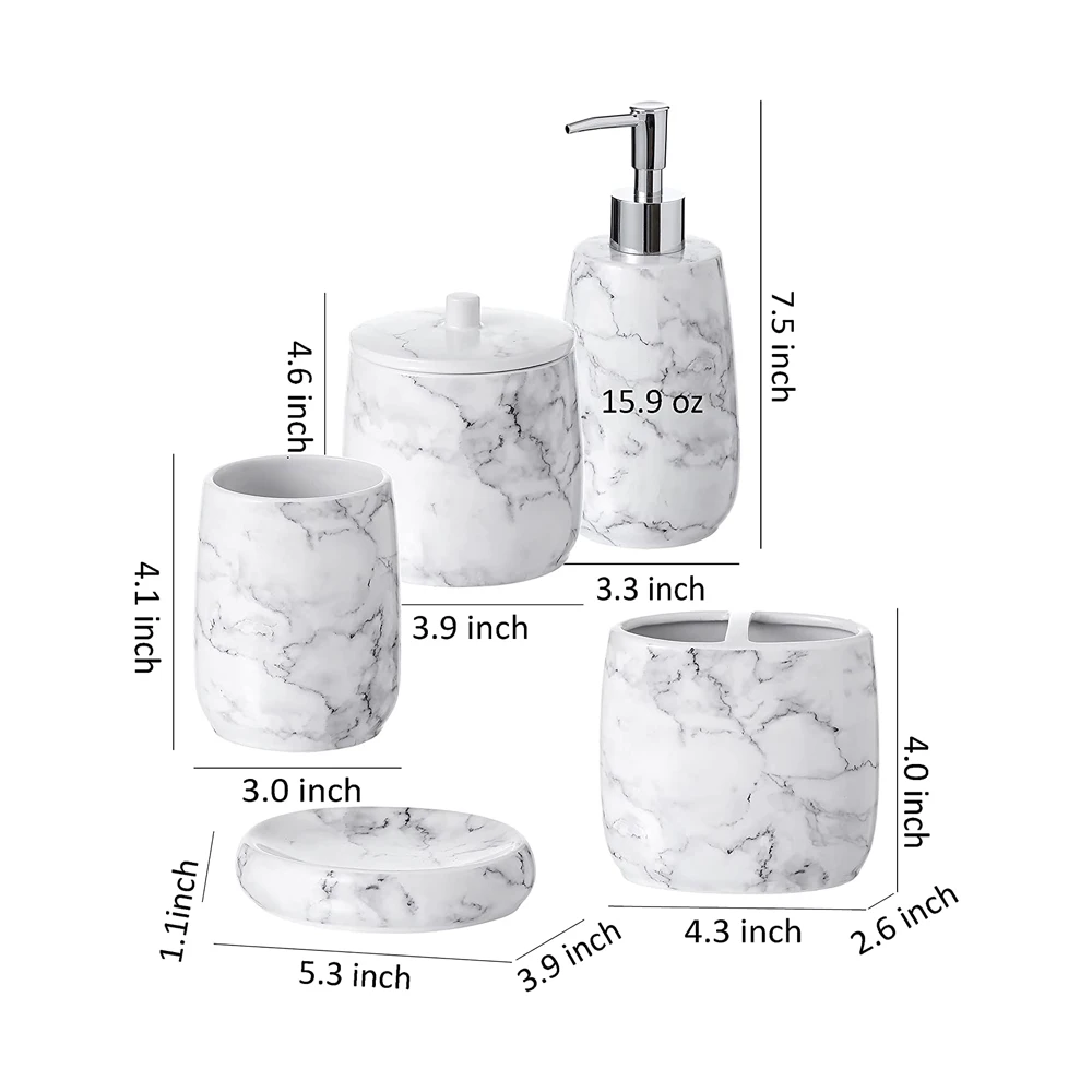 ASPIRE Custom Factory Modern Marble Ceramic Bath Soap Dispenser & Toothbrush Holder Set Designed Bathroom Use Custom Logo-OEM