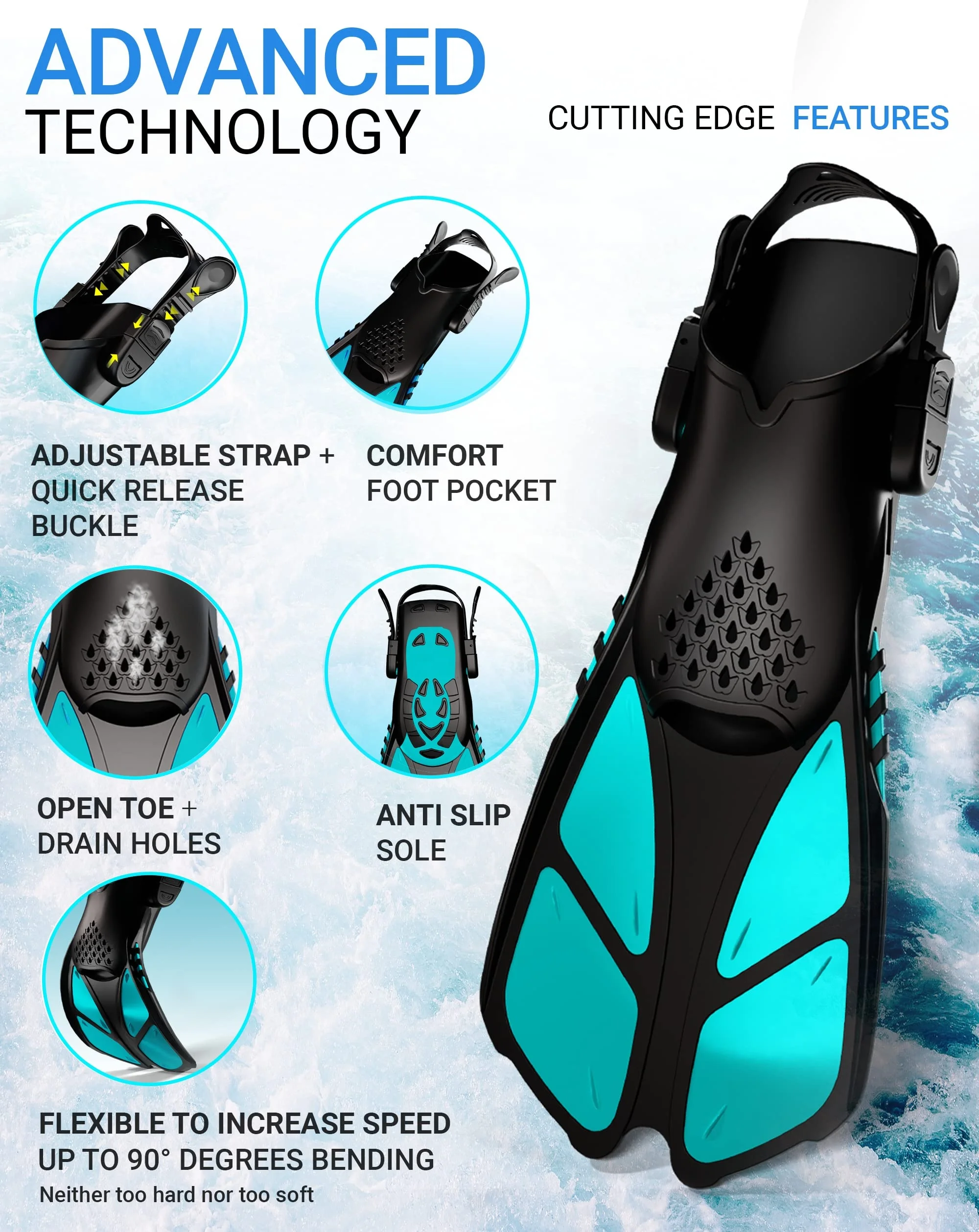 OEM Swimming Diving Snorkeling Training Short Fins Adjustable Straps Diving Fins Swimming Flippers And Neoprene Waterproof Sock