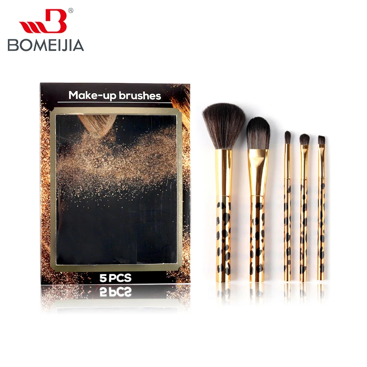 5pcs Travel Set Brush Make up Nylon Hair Leopard Handle Blush Eye shadow Makeup Brushes Kit