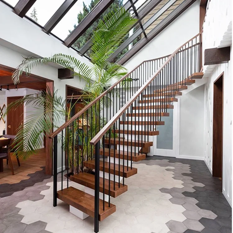 Most Selling Online Products Card Slots Handrails Extra Thick Oak Stair Treads Floating Staircase Modern