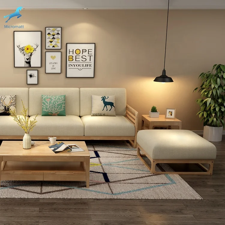 Factory Direct Selling Comfortable Nordic Style Furniture Living Room Wood Color Solid Wood Living Room Sofa