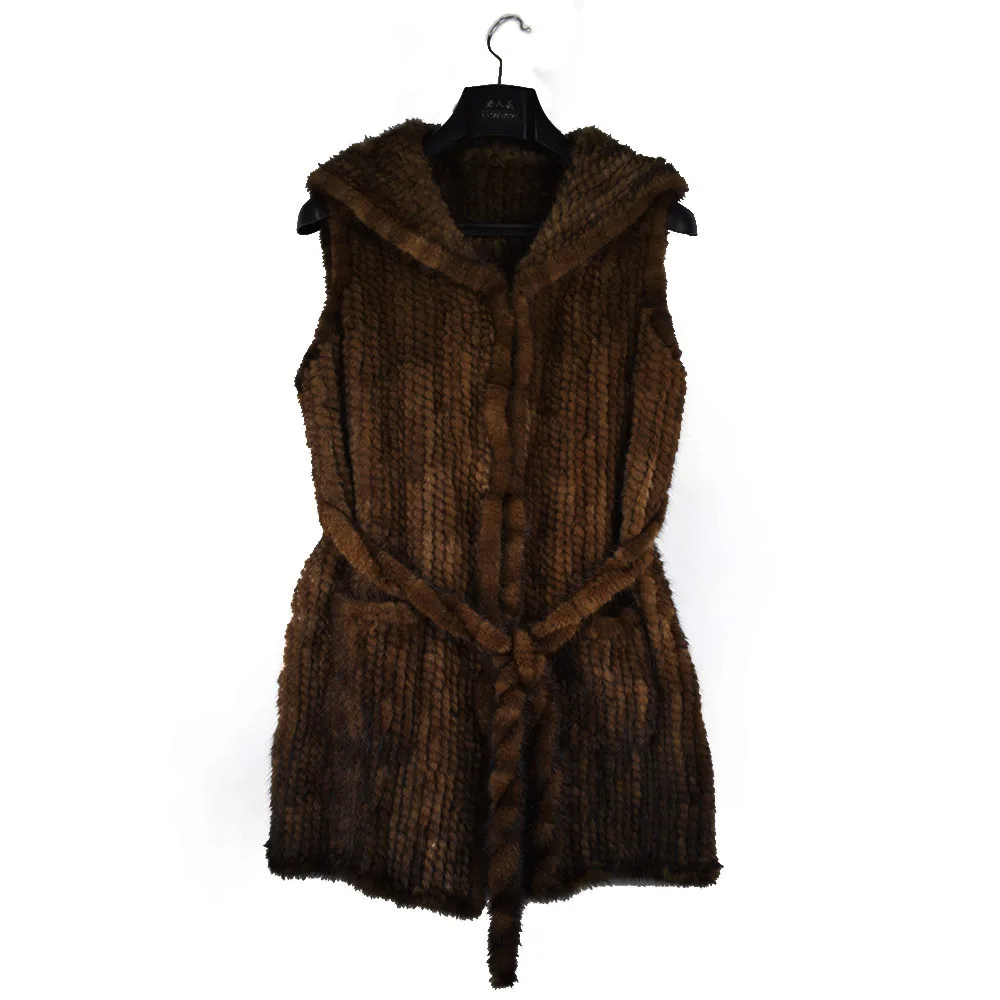MWFur Hand Knitted Mink Fur Vest Women Coat Sleeveless Winter Gilet Mink Fur Vest For  Lady