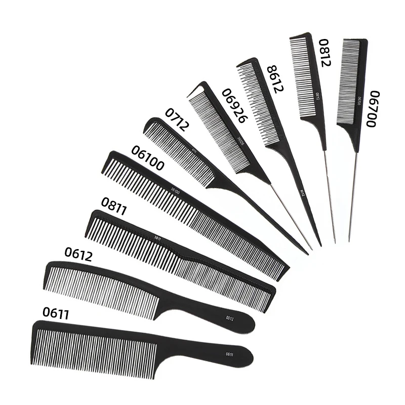 Wholesale Black Hairdressing Styling Plastic Barber Combs Steel Rat-Tail Comb Professional Anti-Static Carbon Wide Tooth Comb