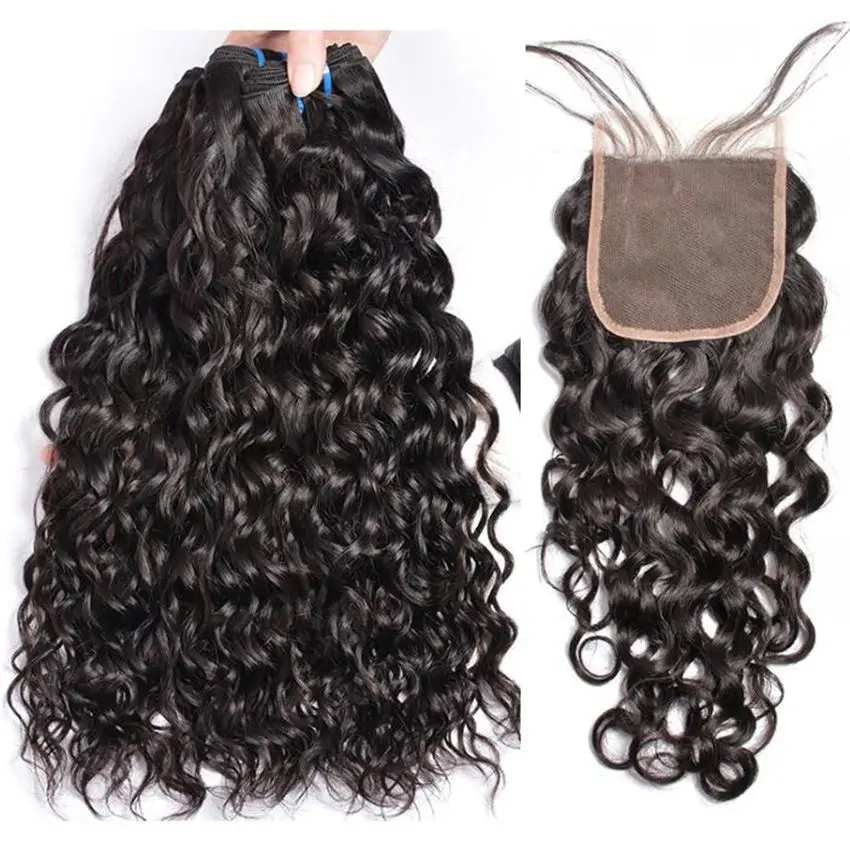 100 Unprocessed Virgin Indian Human Hair Bundles With Body Wave Lace Closure