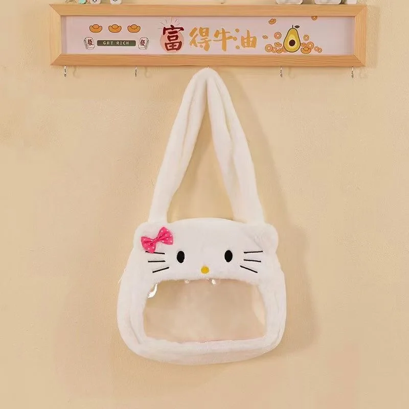 T580 Hi Kitten Strawberry Bear Bag Transparent Plush Bag White Dog Doll Large Capacity Perspective Storage Bag Gift