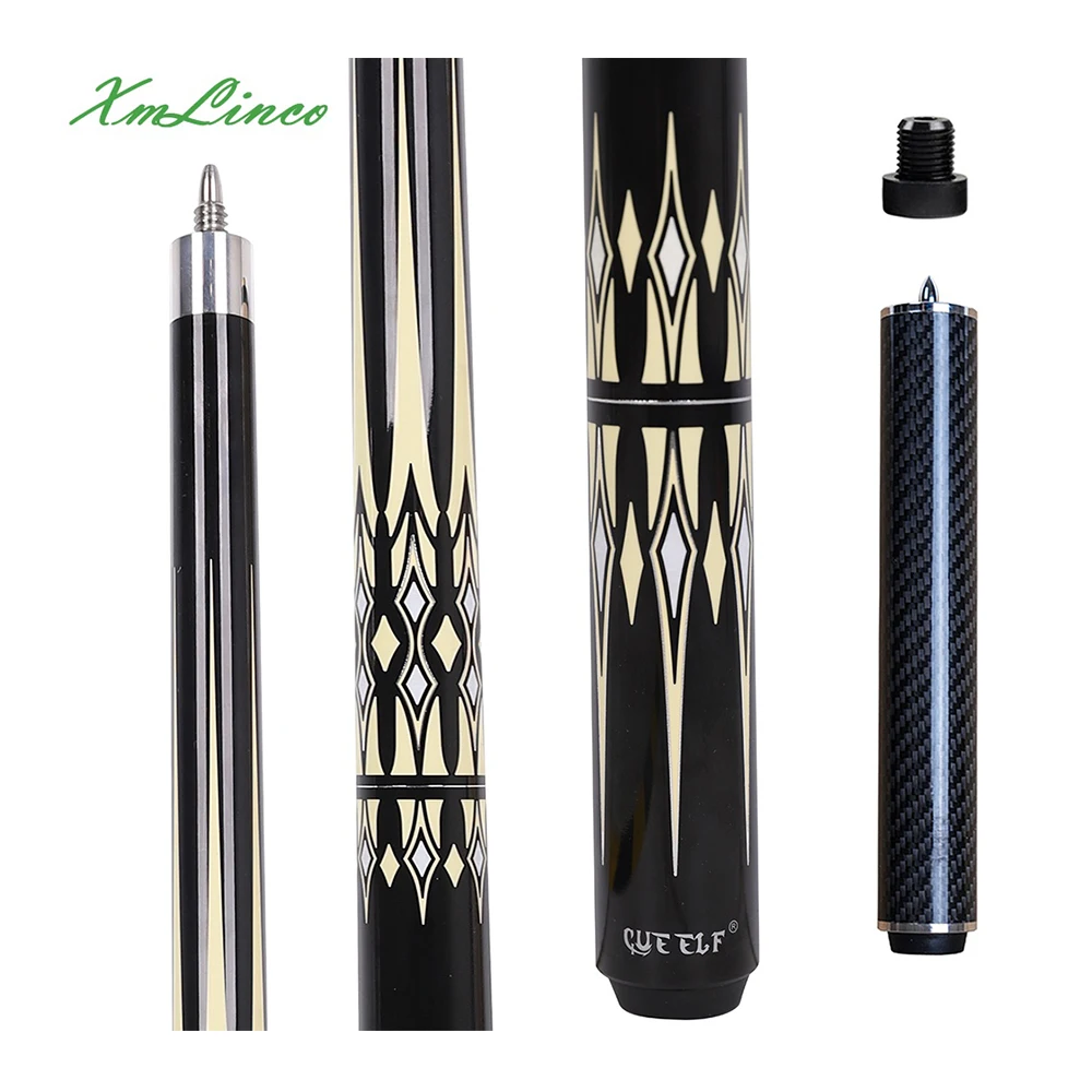 Xmlinco  Professional Customized Carbon Fiber Shaft Billiard Pool Cue 12.5mm Tip Size High Grade Sticker Pool Cue 58 Inches