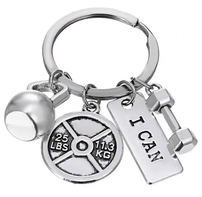 Factory Price Strong is Beautiful Dumbbell Sport Motivation Inspiration Metal Keychain