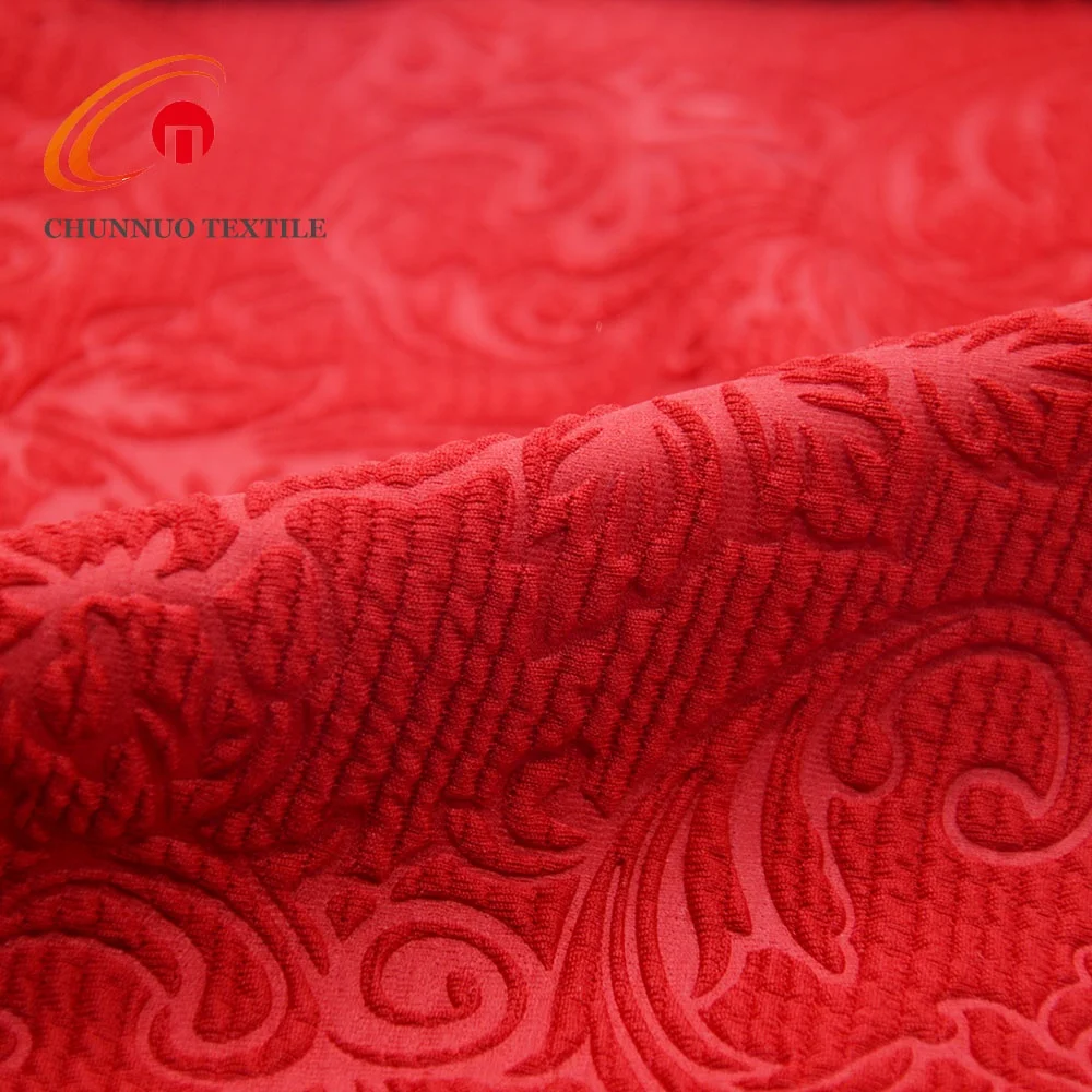 Chunnuo Textile 95%P5%SP DTY Stretch Jacquard Liverpool Fabric With 3D Emboss For Dress