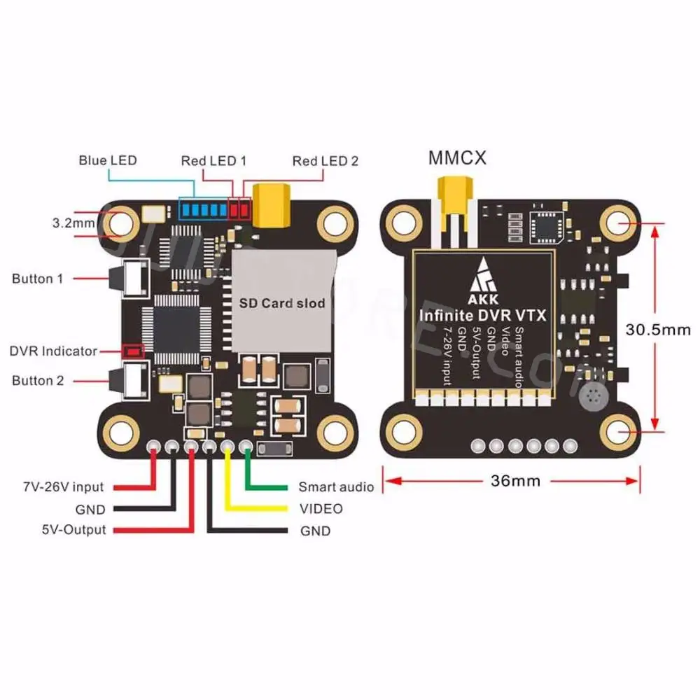 AKK Infinite DVR VTX 25/200/600/1000mW Power Switchable FPV Transmitter Support Audio For RC FPV Drone Airplane Model