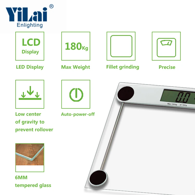 
Transparent tempered glass 150KG capacity with LCD display electronic digital bathroom scale 