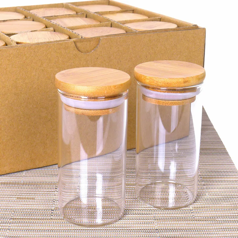 Wholesale Clear High Borosilicate Glass Container 250ml 500ml 750ml 1L Glass Storage Jars With Bamboo Lids Glass Bottles