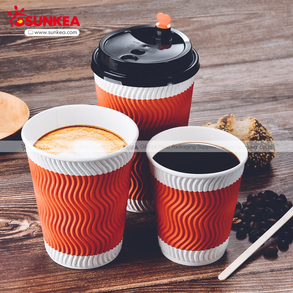 Sunkea biodegradable Anti-scalding coffee ripple wall paper cup