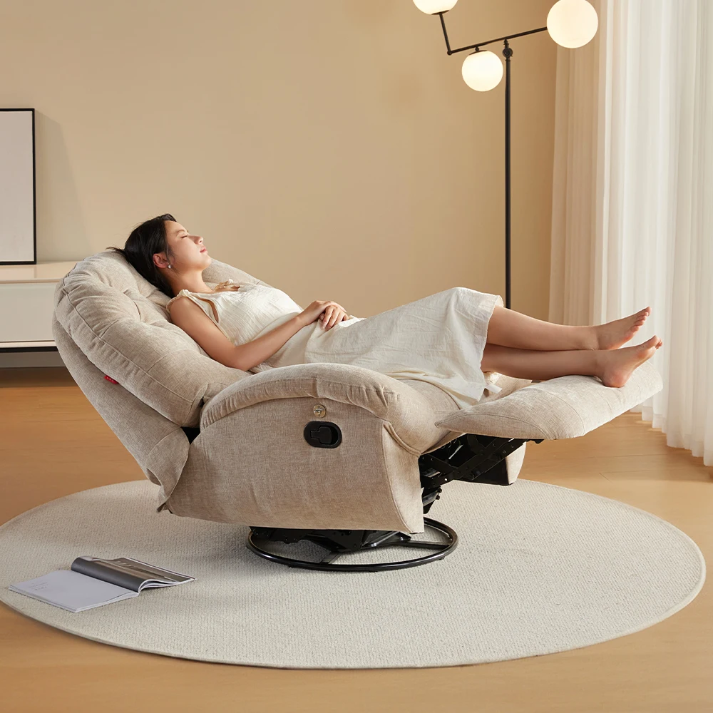 Sans Wholesale One Seat Rice White Velvet Relax Lazy Rocker Swivel Lounge Chair Recliner