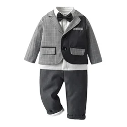 2022 Kids wear boys dress clothes baby boy formal wear children long sleeve suits baby boy birthday party outfits