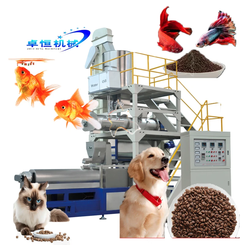 Zhuoheng Factory Automatic Puffed Dry Pet Cat Dog Kibble Food Making Machine Fish Feed Extruding Machinery