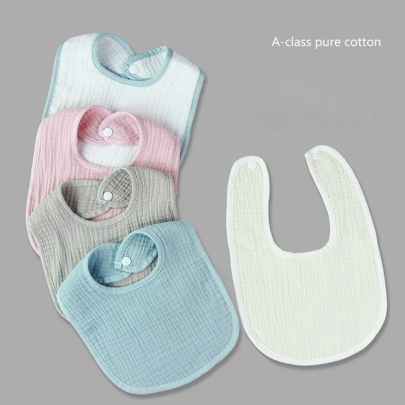Wholesale crepe fabric new drool bib Solid color pure cotton 4-layer bib baby supplies newborn bib