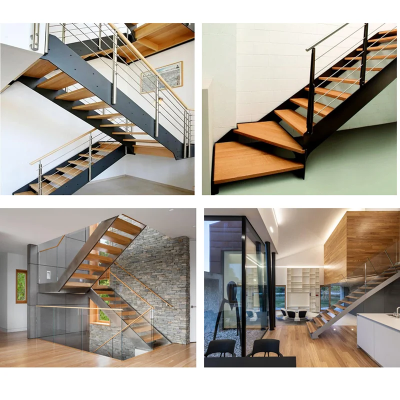 Prima staircase straight stair  Modular residential steel double beam decorative interior wood stairs