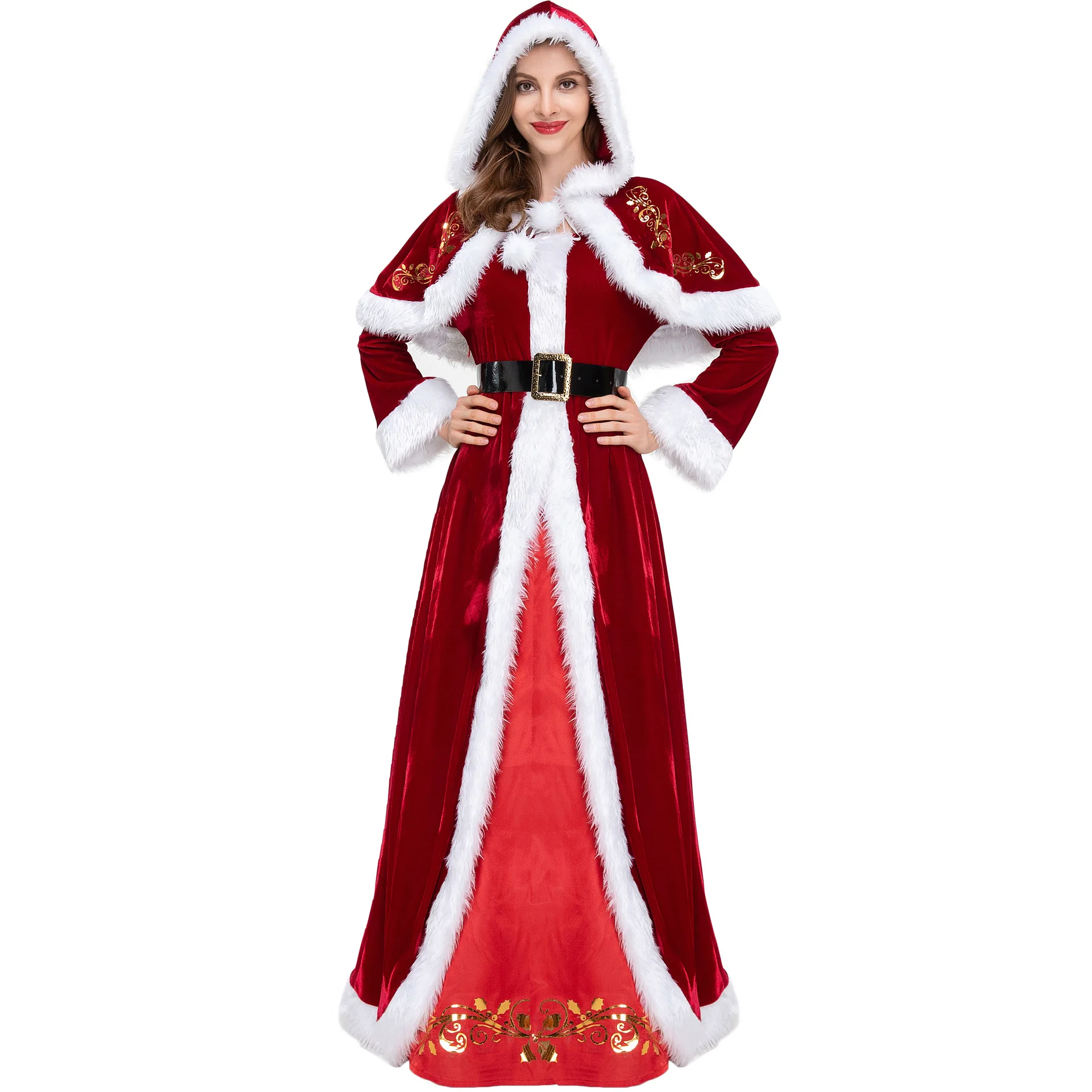 New Design Red Riding Hood Long Dress Queen Christmas Santa Party Cosplay Dress for TV & Movie Costumes