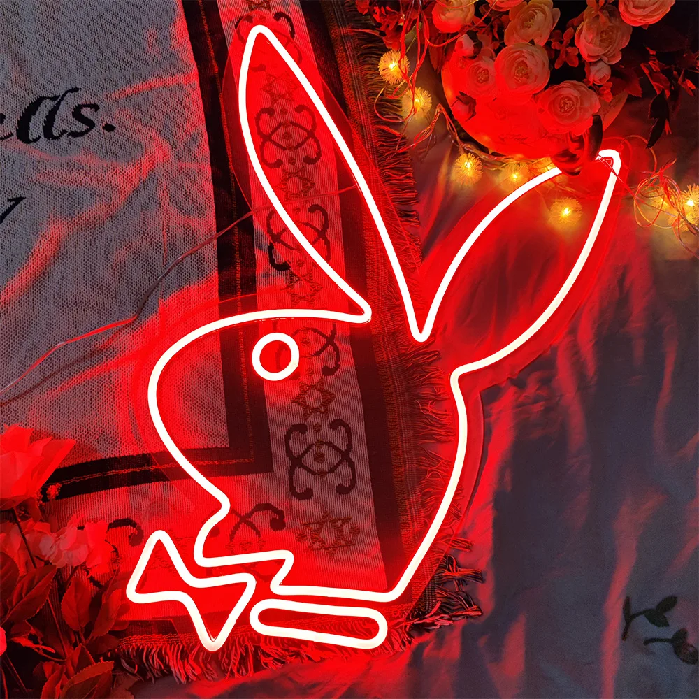 Custom Modeling Pink White LED neon sign acrylic board 12V bar party Rabbit sharp advertising indoor or outdoor decoration light
