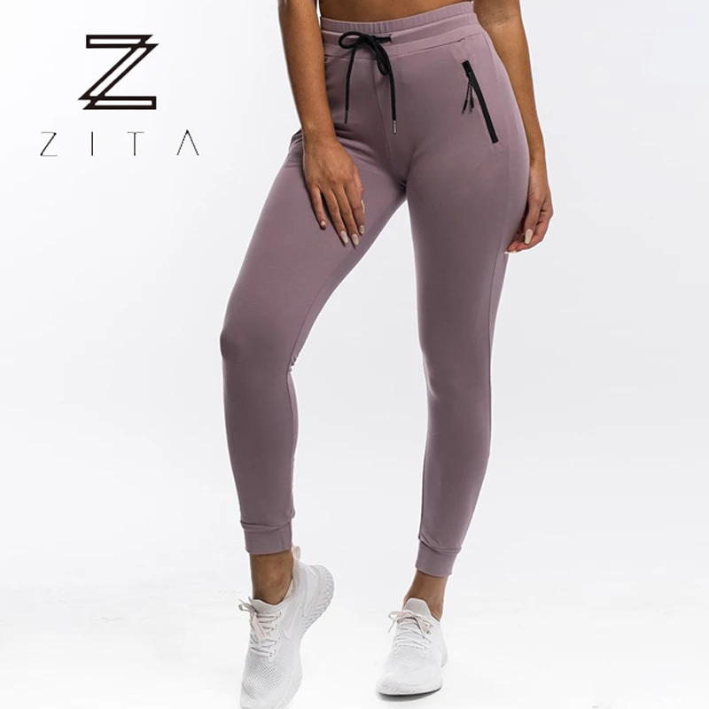 Custom Activewear Running Sports Sweatpants Soft Cotton Fitness Gym Jogger Pants With Side Zipper Pockets For Women