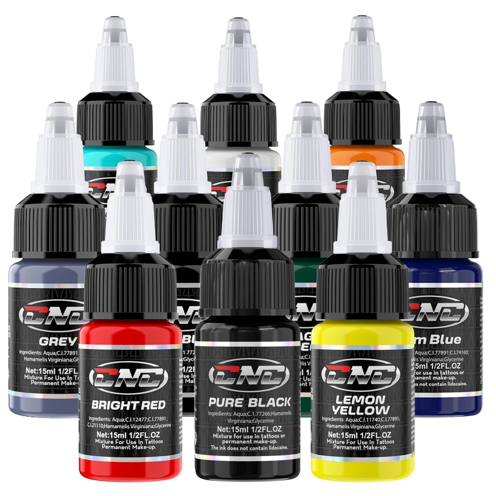 2025 CNC Multi Color 15ML 1/2 OZ Tattoo Ink Precision Tip Bottle 10 PCS Package for Professional Tattoo Artist or Amateur
