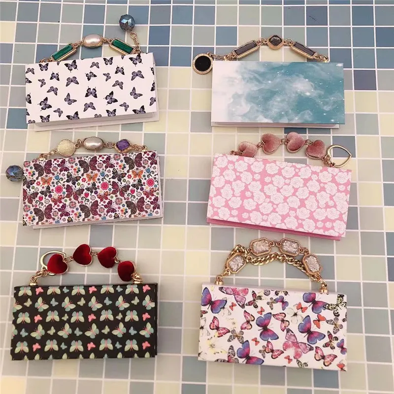 Logo printed paper custom eyelash packaging box marble glitter lashes box with chain