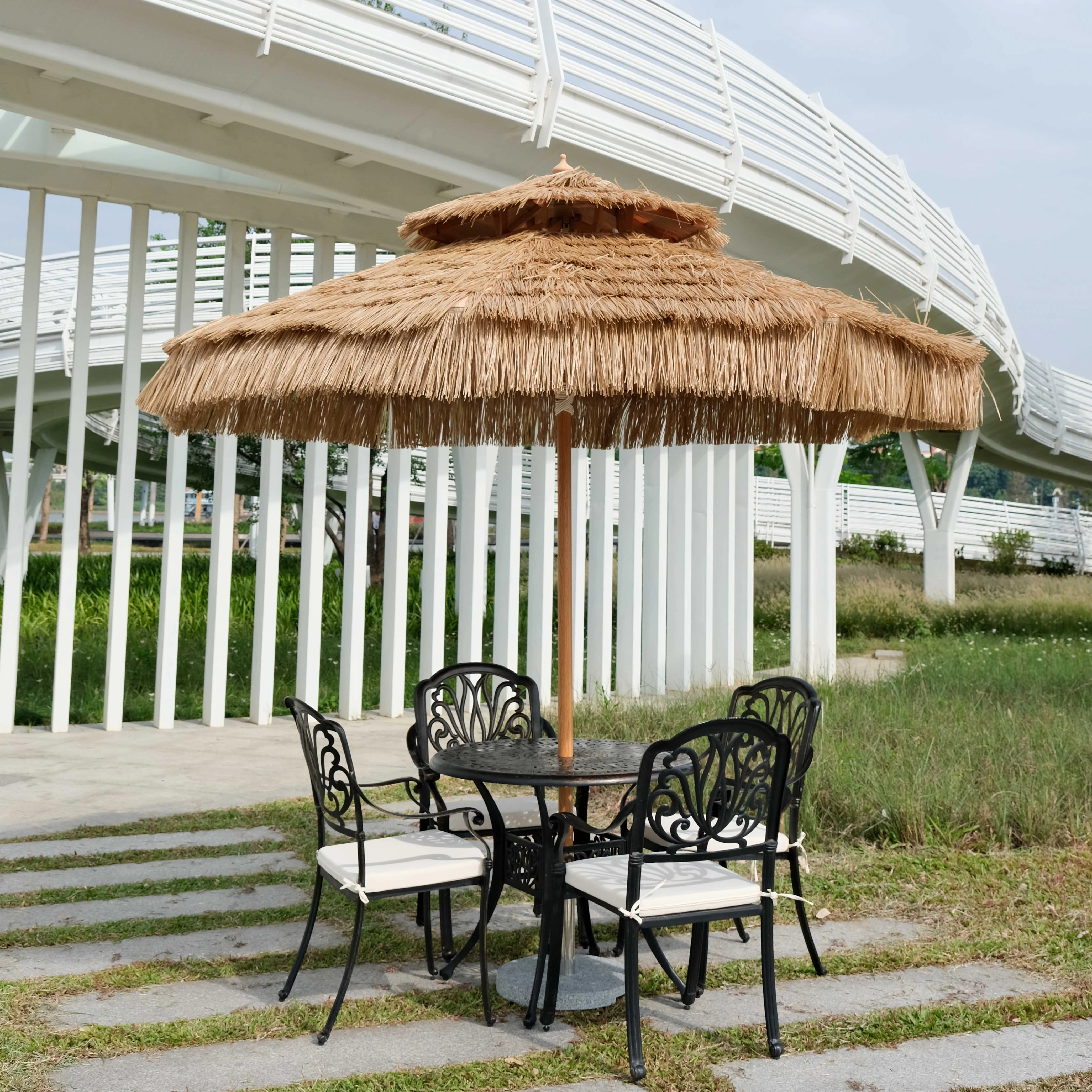 garden steel umbrella beach swimming pool lace floral parasol umbrella wedding outdoor dinning table with umbrella hole