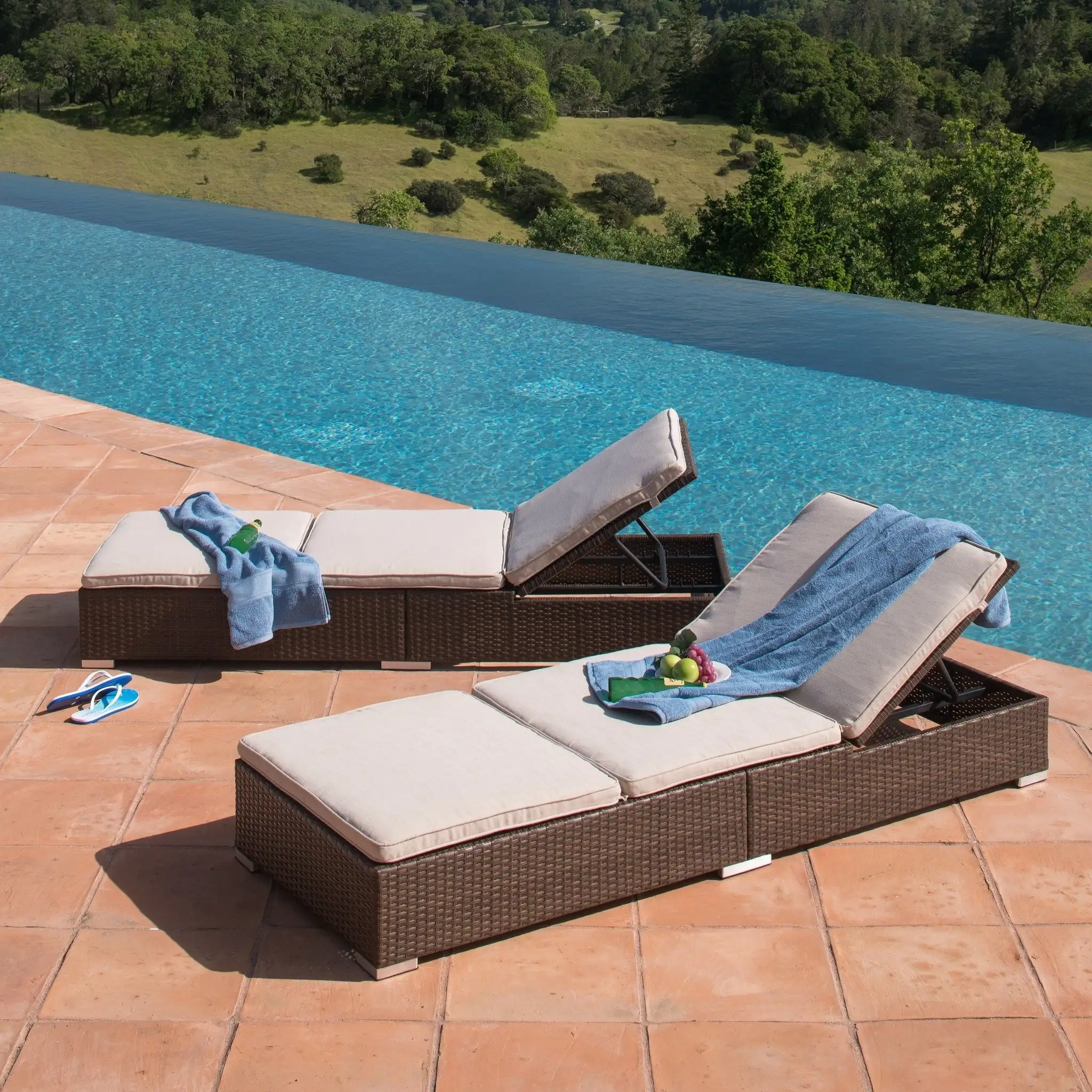 Sunway Height Adjustable Outdoor Pool Bed Rattan Sun Loungers
