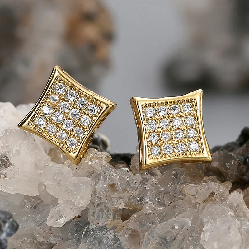 South Korea fresh small village style simple quadrilateral stud female fashion design micro-inset zircon earrings