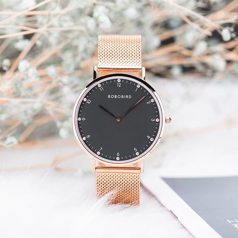 Luxury Black Analog Wristwatch with Magnet Mesh Strap Stainless Steel Couple Timepieces for Men Women ODM Supply Cartoon Type