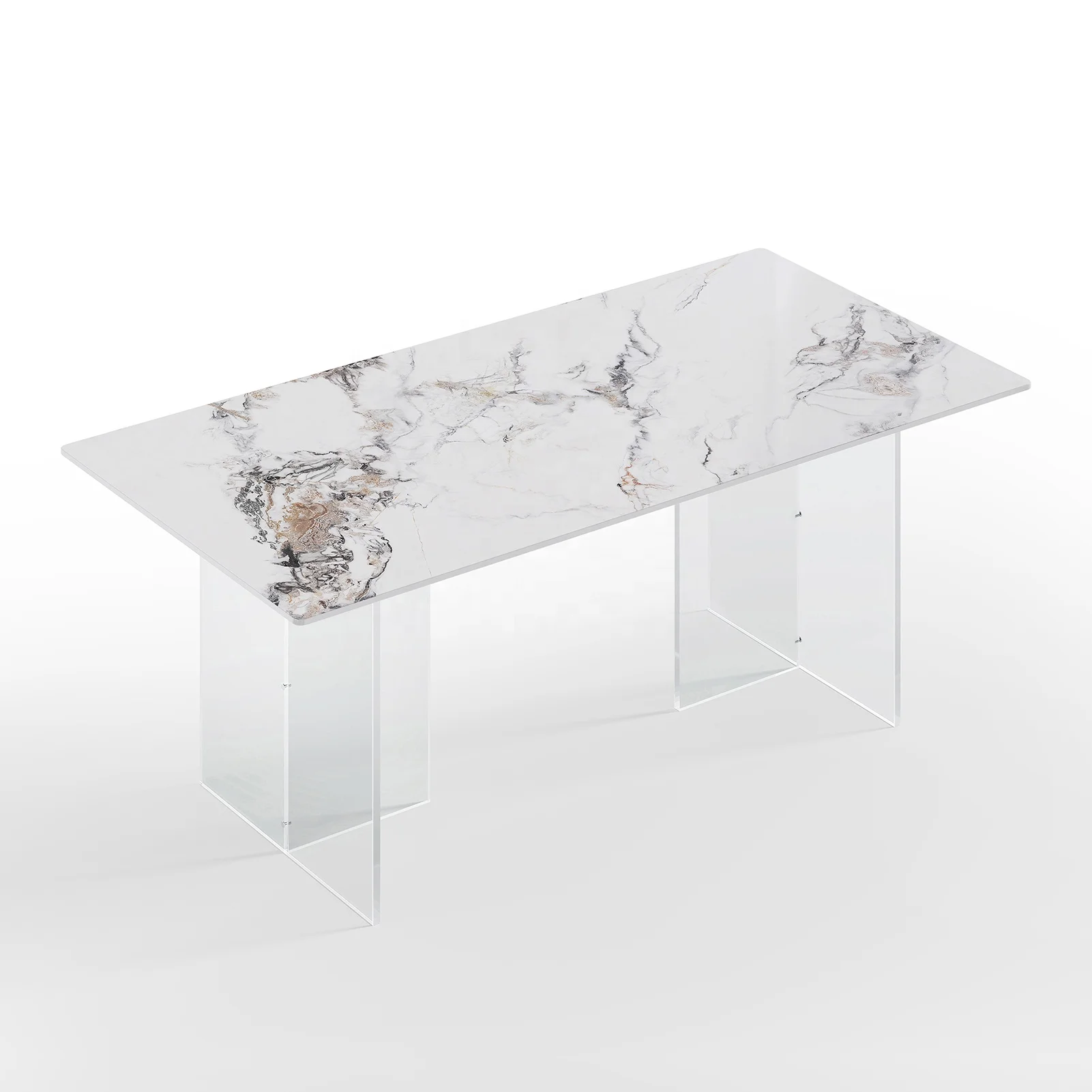 Modern simple luxury restaurant art furniture 4 or 6 people family dining table rectangular stone acrylic table