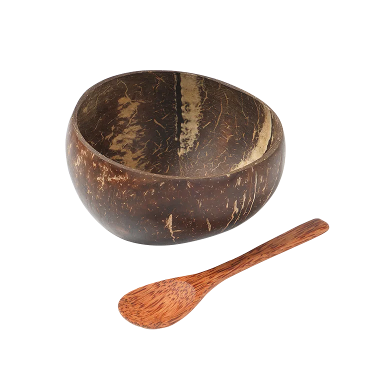 coconut bowls with dark spoons coconut shell bowls set for family Vietnam coconut bowl wholesale