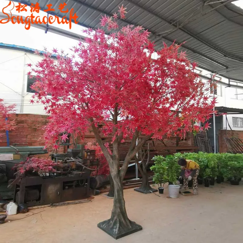 Outdoor large custom simulation red maple tree decoration, indoor and outdoor plants artificial, multi-color