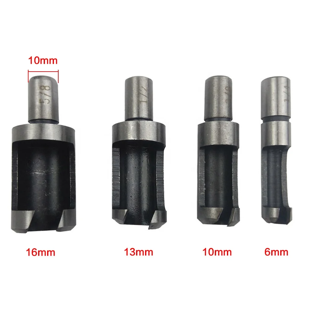Carbon steel barrel type cork drill four piece set of drill bit take round wood tenon cork cutter hole opener woodworking drill