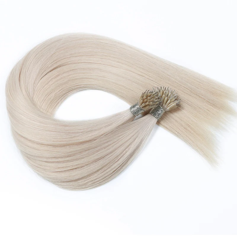 Wholesale Double drawn Human Hair 100% Unprocessed Remy Keratin Iron Tip Nano Ring Hair Extension