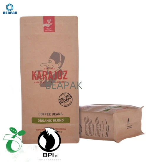 
Eco friendly 200 gram pouches coffee package Kraft paper bags biodegradable side gusset coffee bag with valve 