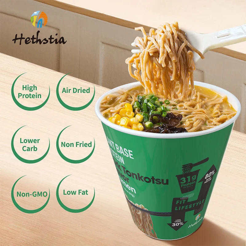 Healthy Instant Cup Noodles Vegan High Protein High Fiber Quick Cooking Plant Base Pork Tonkotsu Flavor Ramen