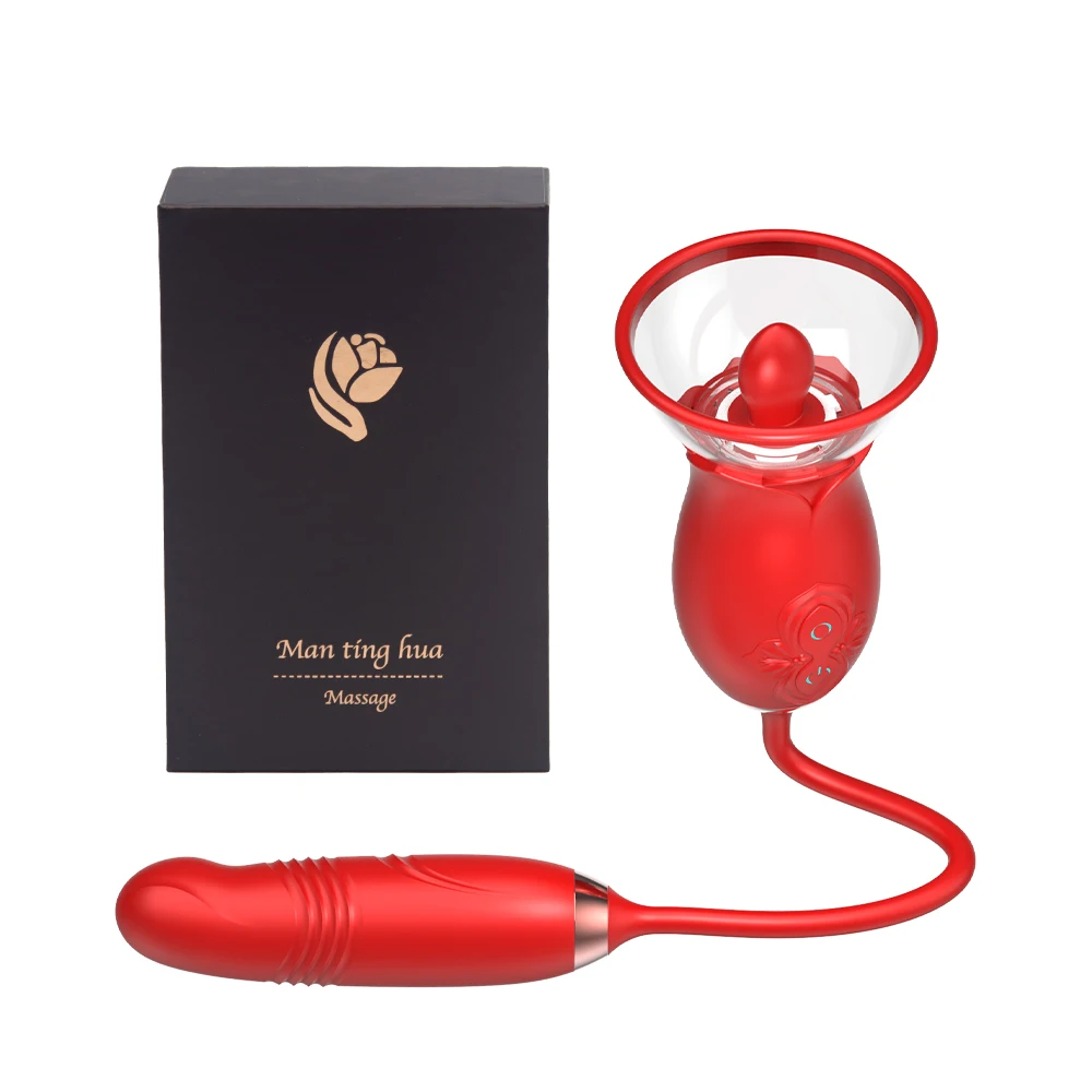 AIERSHA Clitoral Stimulator Rose Tongue Licking Sucking 3 in 1 G Spot Dildo Adult Sex Toy Vibrator for Woman