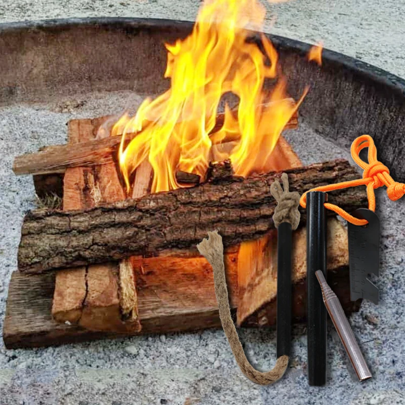 Backpacking Multitool Carry Pouch Pocket Fire Bellow Tinder Emergency Fire Starter Kit for Campfires